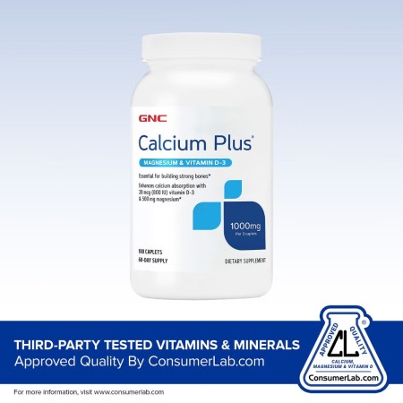 Gnc Calcium Plus Magnesium & Vitamin D-3 1000 Mg, Calciu Cu Magneziu Si Vitamina D-3, 180 Tb