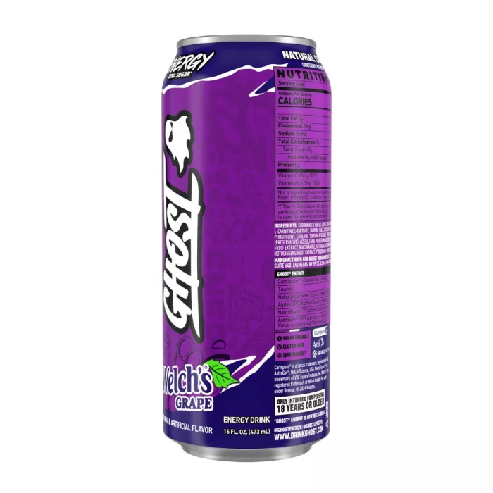 Ghost Energy Drink With Welch's Grape Flavor, Bautura Energizanta Cu Aroma De Struguri Welch’s, 473 Ml