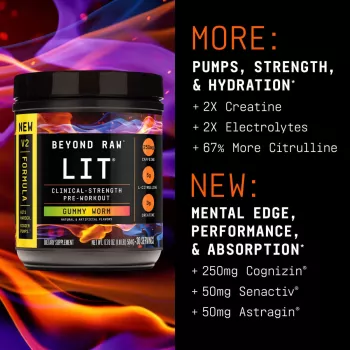 Gnc Beyond Raw Lit V2 Pre-workout With Gummy Worm Flavor, Pre-workout Cu Aroma De Jeleuri, 504 G