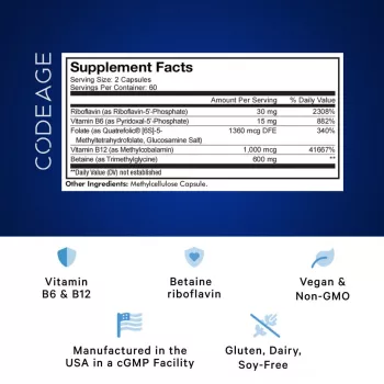 Codeage Methylfolate B Complex, Forma Bioactiva B Complex Pentru Energie, Metabolism Si Sanatate Celulara, 120 Cps
