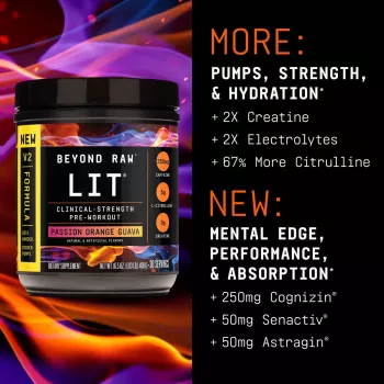 Gnc Beyond Raw Lit V2 Pre-workout With Passion Orange Guava Flavor, Pre-workout Cu Aroma De Passion Orange Guava, 468 G