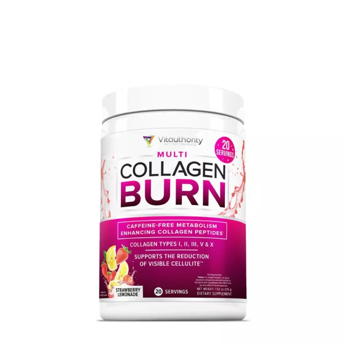 Vitauthority Multi Collagen Burn,caffeine-free Metabolism Enhancing Collagen Peptides, Formula Pentru Reducerea Celulitei Si Arderea Grasimilor Cu Aroma De Limonada De Capsuni, 216 G