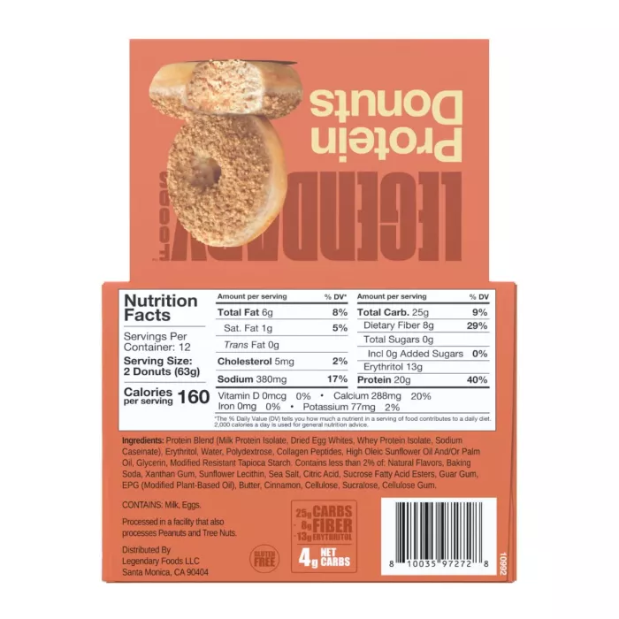 Legendary Foods Protein Donut With Cinnamon Crumble Flavor, Gogoasa Proteica Cu Aroma De Topping Crocant Cu Scortisoara, 63 G