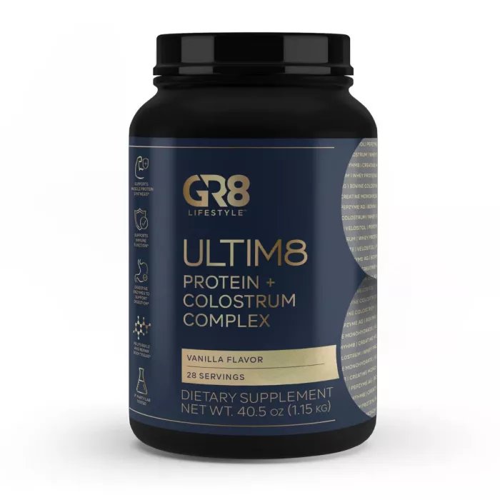 Gr8 Lifestyle Ultim8 Protein And Colostrum Complex With Vanilla Creme Flavor, Proteina Si Complex Cu Colostru, Cu Aroma De Crema De Vanilie, 1.15 Kg