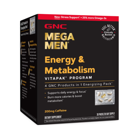 Gnc Mega Men Energy & Metabolism Vitapak Program, Complex De Multivitamine Pentru Barbati, Energie Si Metabolism, 30 Pliculete