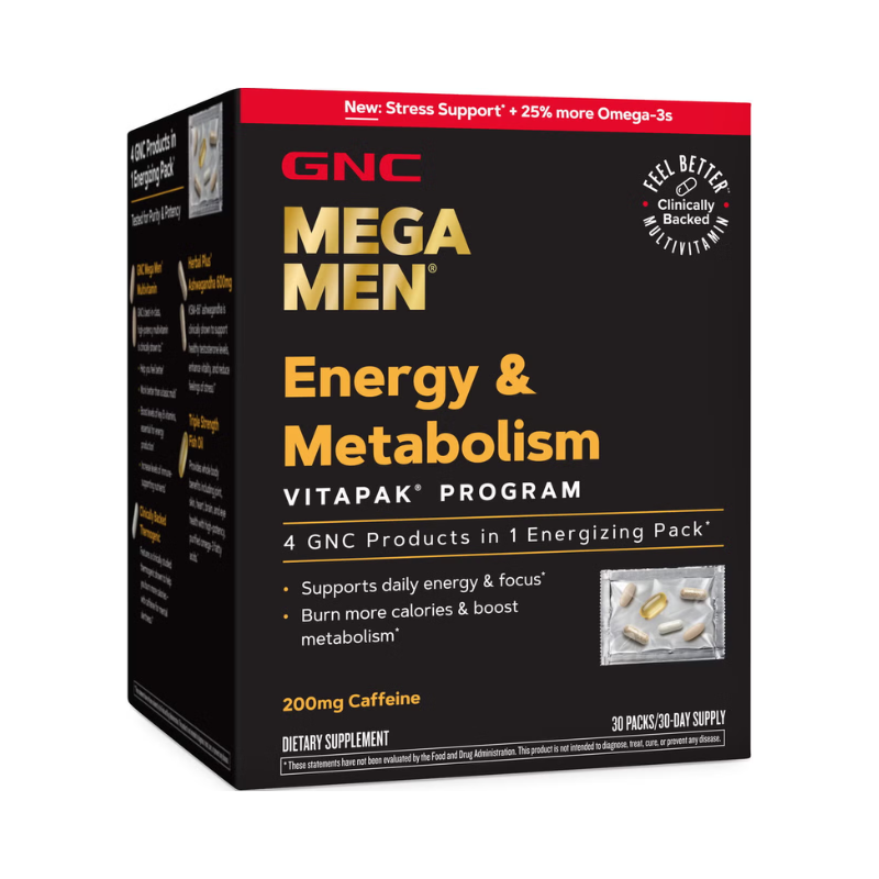 Gnc Mega Men Energy & Metabolism Vitapak Program, Complex De Multivitamine Pentru Barbati, Energie Si Metabolism, 30 Pliculete