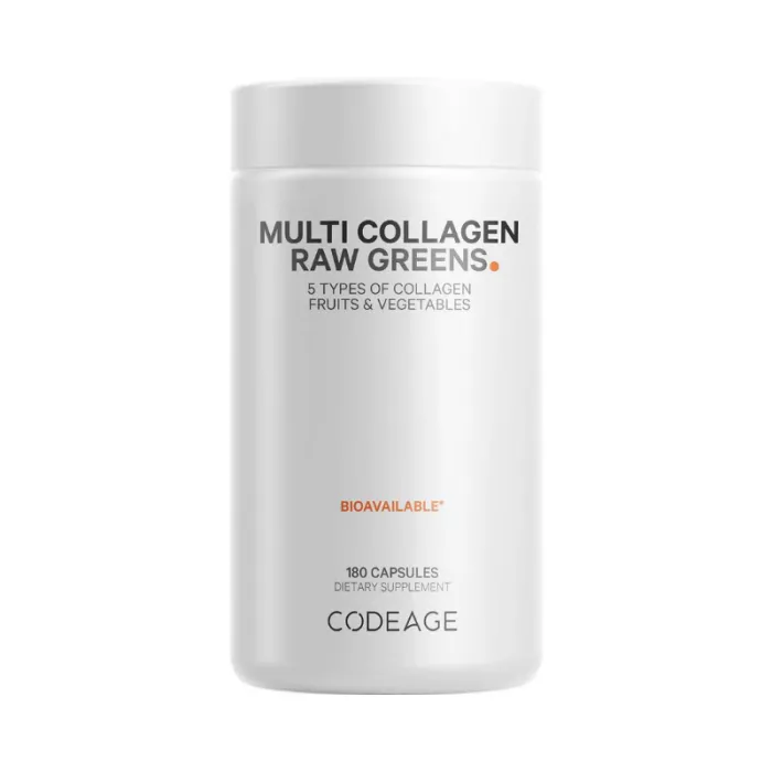 Codeage Hydrolyzed Multi Collagen Peptides Raw Greens With 21 Fruits & Veggies, Peptide De Colagen Hidrolizat Si 21 Superalimente Organice, 180 Cps
