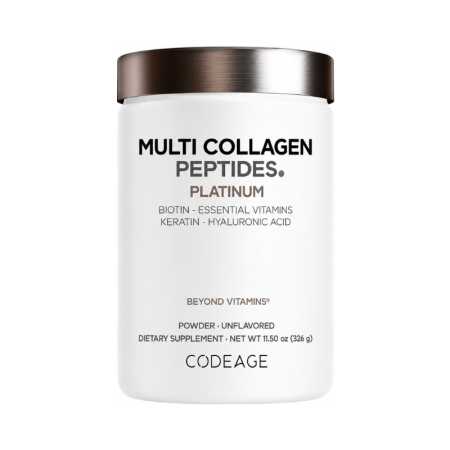 Codeage Platinum Multi Collagen Peptides, Peptide De Colagen Cu Biotina, Keratina Si Acid Hialuronic, 323 G