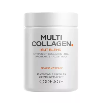Codeage Multi Collagen + Gut Blend Collagen Peptides + Probiotics, Formula Pentru Suport Digestiv Cu Colagen De 5 Tipuri Si Probiotice, 90 Cps