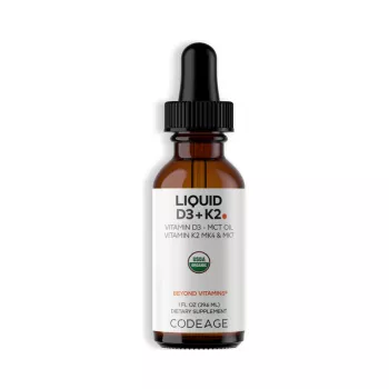 Codeage Liquid D3 + K2 – Formula Lichida Cu Vitamina D3 Si K2, Fara Aroma, 29.6 Ml