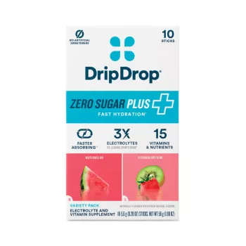 Dripdrop Zero Sugar Plus+ Electrolyte Drink Mix, Variety Pack, Electroliti Fara Zahar Cu Absorbtie Rapida Cu Diferite Arome, 56g