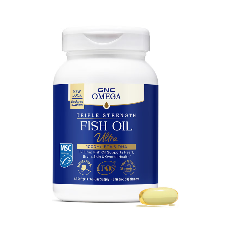 Gnc Triple Strength Fish Oil, Ulei De Peste, 1000 Mg Omega-3 Epa Si Dha, 60 Cps