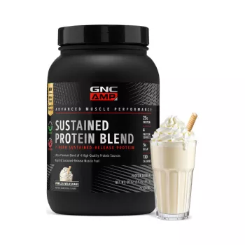 Gnc Amp Sustained Protein Blend, Amestec Proteic Cu Aroma De Milkshake De Vanilie, 852.8 G