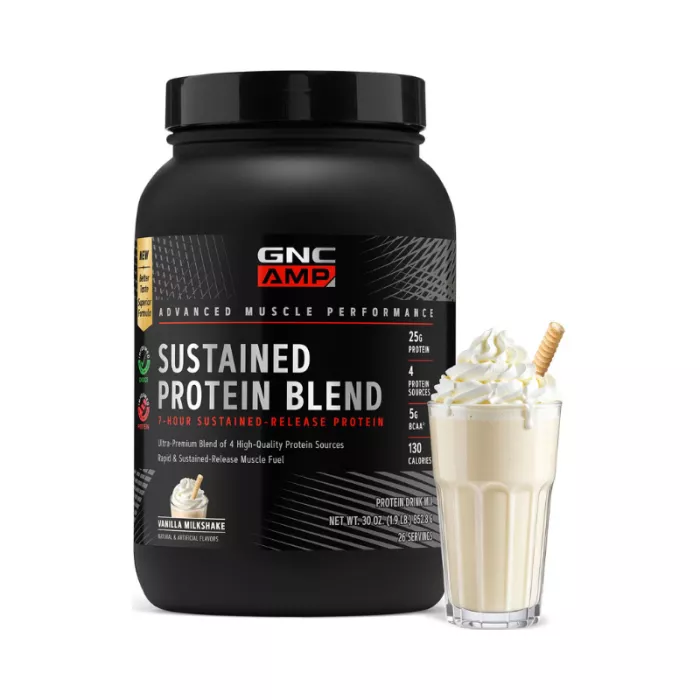 Gnc Amp Sustained Protein Blend, Amestec Proteic Cu Aroma De Milkshake De Vanilie, 852.8 G