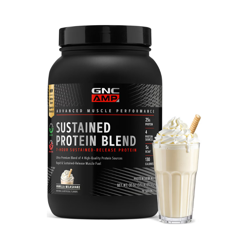 Gnc Amp Sustained Protein Blend, Amestec Proteic Cu Aroma De Milkshake De Vanilie, 852.8 G