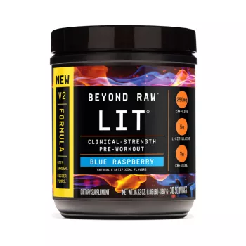 Beyond Raw Lit V2 Pre-workout With Crisp Blue Raspberry Flavor, Pre-workout Cu Aroma De Zmeura Albastra, 479.7 G