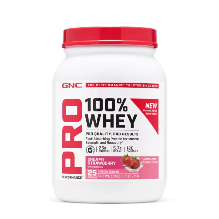 Gnc Pro Performance 100% Whey, Proteina Din Zer Cu Aroma De Capsuni, Testata Antidoping, 775g Gnc Pro Performance 100% Whey, Proteina Din Zer Cu Aroma De Capsuni, Testata Antidoping, 775g