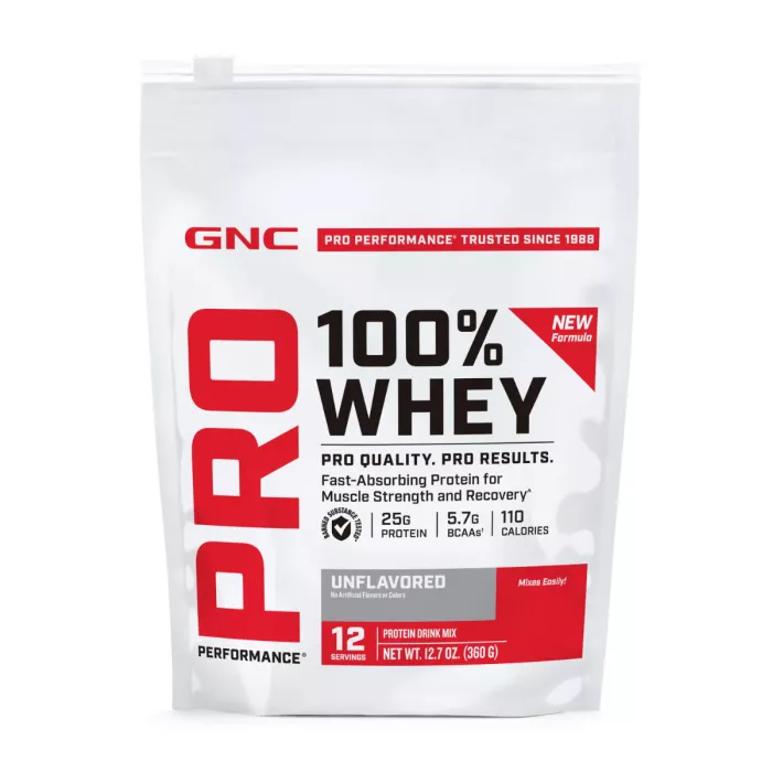 Gnc Pro Performance 100% Whey, Proteina Din Zer Fara Aroma, Testata Antidoping, 360g