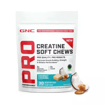 Gnc Pro Performance Creatine Monohydrate Soft Chews, Creatina Monohidrata Cu Aroma De Cocos Si Caramel, 90 Caramele