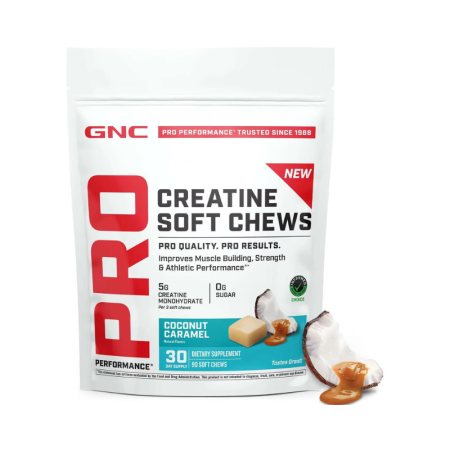 Gnc Pro Performance Creatine Monohydrate Soft Chews, Creatina Monohidrata Cu Aroma De Cocos Si Caramel, 90 Caramele