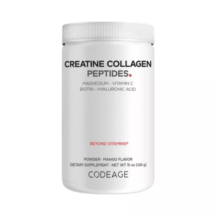 Codeage Creatine Collagen Peptides – Formula Avansata Cu Colagen Marin, Creatina Si Nutrienti Esentiali, Aroma De Mango, 426 G