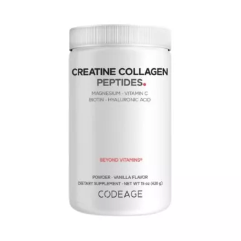 Codeage Creatine Collagen Peptides – Formula Avansata Cu Colagen Marin, Creatina Si Nutrienti Esentiali, Aroma De Vanilie, 426 G