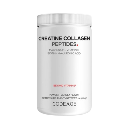 Codeage Creatine Collagen Peptides – Formula Avansata Cu Colagen Marin, Creatina Si Nutrienti Esentiali, Aroma De Vanilie, 426 G