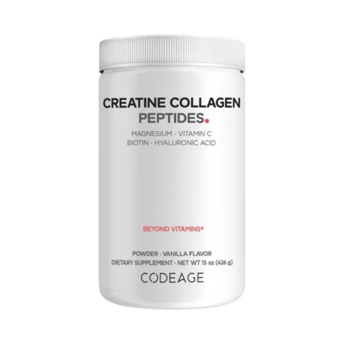 Codeage Creatine Collagen Peptides – Formula Avansata Cu Colagen Marin, Creatina Si Nutrienti Esentiali, Aroma De Vanilie, 426 G