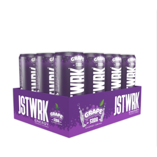 Jst Wrk Energy Drink, Bautura Energizanta Carbogazoasa Cu Aroma De Struguri, 355 Ml