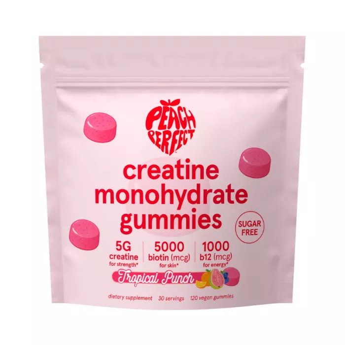 Peach Perfect – Creatine Monohydrate Gummies, Creatina Monohidrata, Jeleuri Cu Aroma De Fructe Tropicale, 120 Jeleuri Vegane