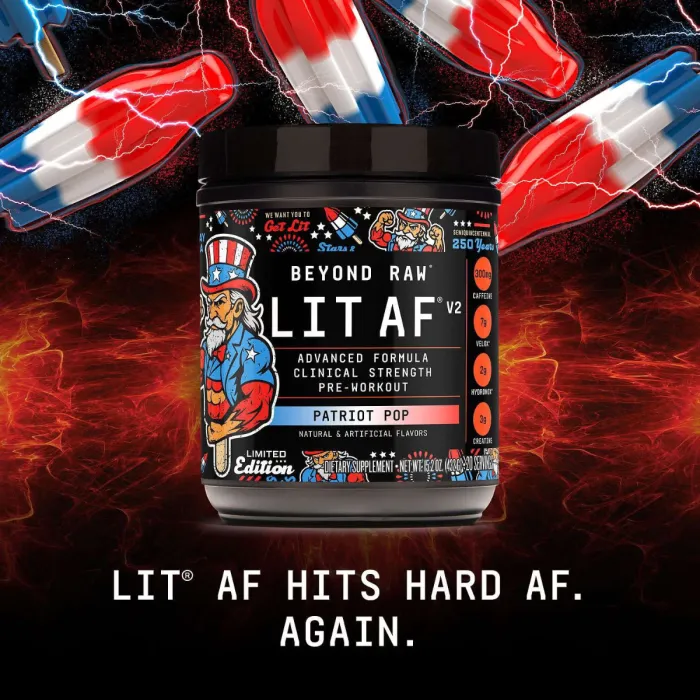 Gnc Beyond Raw Lit Af V2, Formula Avansata De Pre-workout, Cu Aroma De Patriot Pop, 432 G