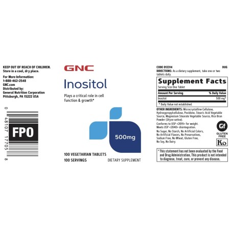 Inositol 500 Mg, Myo-inozitol (100 Tablete), GNC