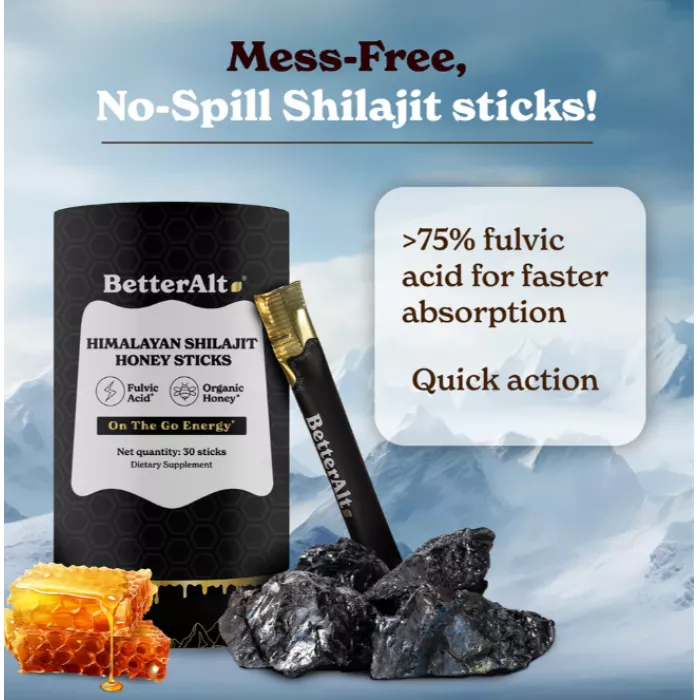 Better Alt Himalayan Shilajit Honey Sticks, Pliculete De Shilajit Din Himalaya Si Miere Cu 75% Acid Fulvic, 30 Pliculete Better Alt Himalayan Shilajit Honey Sticks, Pliculete De Shilajit Din Himalaya Si Miere Cu 75% Acid Fulvic, 30 Pliculete