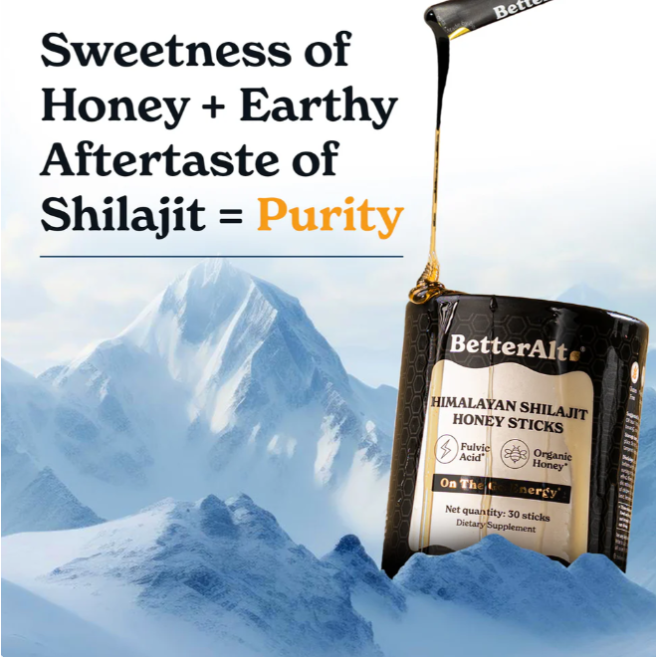 Better Alt Himalayan Shilajit Honey Sticks, Pliculete De Shilajit Din Himalaya Si Miere Cu 75% Acid Fulvic, 30 Pliculete