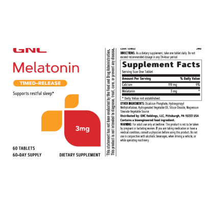 Melatonina 3 mg cu eliberare prelungita (60 tb), GNC Live Well