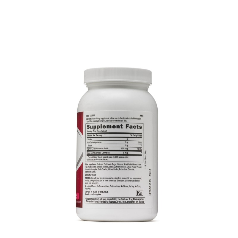 Vitamina C masticabila pentru copii cu bioflavonoide, acerola si pudra de macese (180 Tb), GNC Live Well