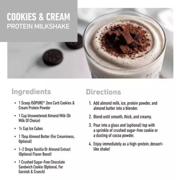 Isopure Zero Carb Protein Powder, Proteina Izolata Din Zer, Cu Aroma De Biscuiti Si Crema, 465 G