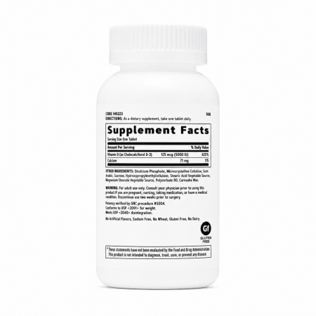 Vitamina D-3 - 125 mcg (5000 Ui) naturala 100% din lanolina (180 Tb), GNC Live Well