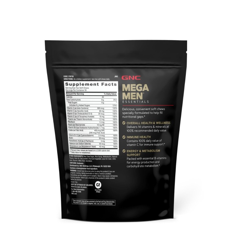 Mega Men Soft Chews, Complex De Multivitamine Pentru Barbati, Cu Gust De Fructe Asortate (60 Caramele), GNC