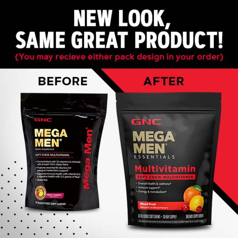 Mega Men Soft Chews, Complex De Multivitamine Pentru Barbati, Cu Gust De Fructe Asortate (60 Caramele), GNC