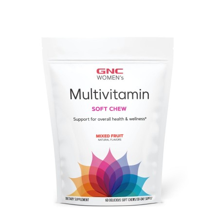 Gnc Women's Ultra Mega Soft Chews, Mixed Fruit, Multivitamine Pentru Femei Caramele Cu Aroma De Mix De Fructe, 60 Caramele