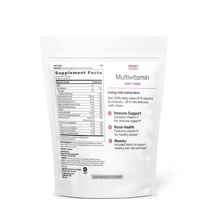Gnc Women's Ultra Mega Soft Chews, Mixed Fruit, Multivitamine Pentru Femei Caramele Cu Aroma De Mix De Fructe, 60 Caramele Gnc Women's Ultra Mega Soft Chews, Mixed Fruit, Multivitamine Pentru Femei Caramele Cu Aroma De Mix De Fructe, 60 Caramele