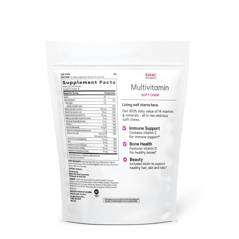 Gnc Women's Ultra Mega Soft Chews, Mixed Fruit, Multivitamine Pentru Femei Caramele Cu Aroma De Mix De Fructe, 60 Caramele
