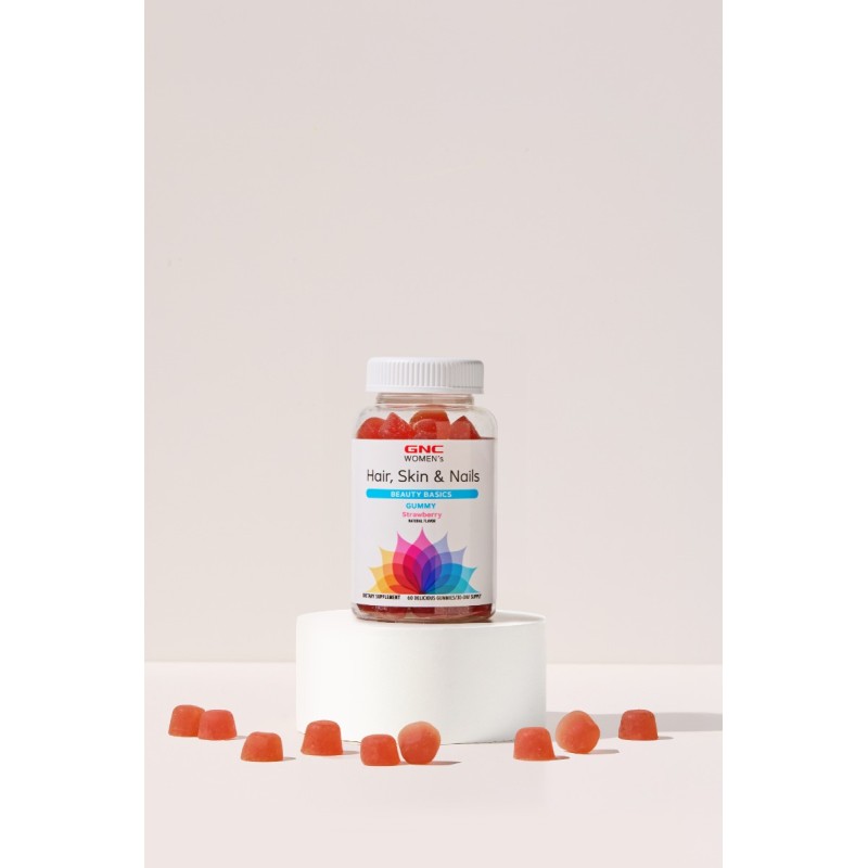 Gnc Women's Hair, Skin & Nails Strawberry , Jeleuri Cu Biotina Si Vitamine Pentru Frumusetea Parului, Pielii Si Unghiilor, 60 Jeleuri
