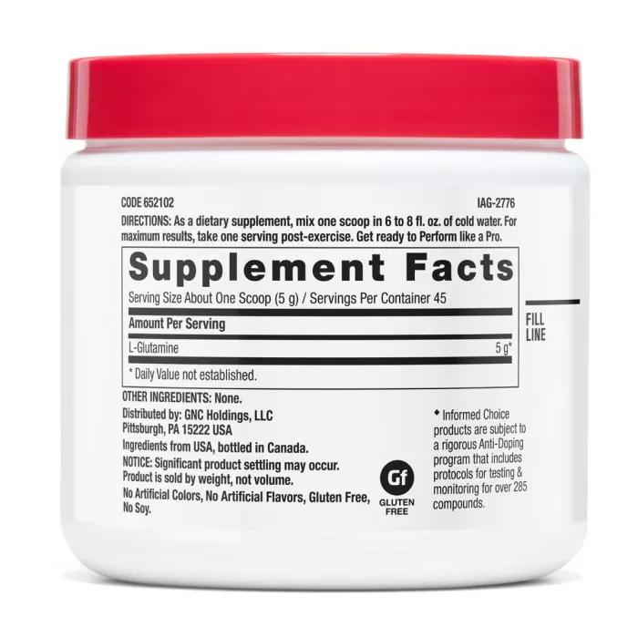 Gnc Pro Performance L-glutamine 5000 Mg, L-glutamina Pudra Fara Aroma, 225 G