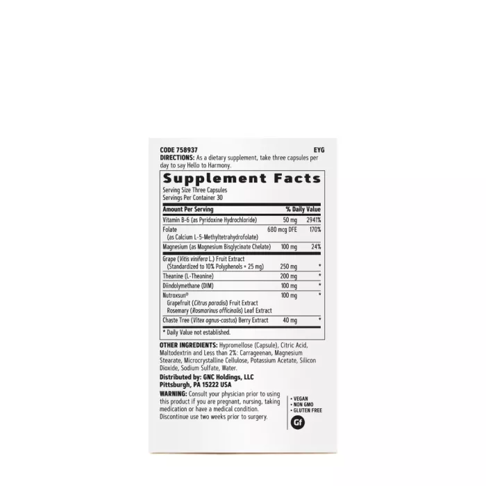 Gnc Women`s Hello Harmony Pms, Formula Pentru Echilibrul Hormonal, Emotional Si Elasticitatea Pielii Femeilor, 90 Cps Gnc Women`s Hello Harmony Pms, Formula Pentru Echilibrul Hormonal, Emotional Si Elasticitatea Pielii Femeilor, 90 Cps