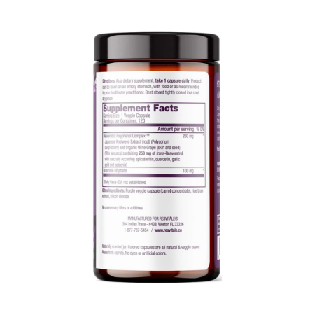 Resvitale Resveratrol 250 Mg Cu Quercetina, Formula Avansata Triactiv Pentru Activarea Genei Longevitatii Cu Trans-resveratrol, 120 Cps