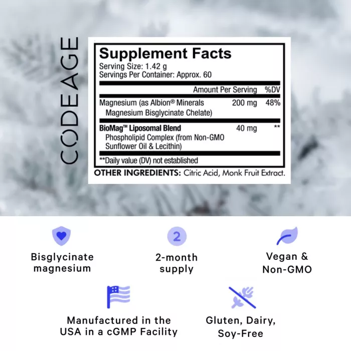Codeage Liposomal Magnesium Glycinate, Magneziu Bisglicinat Lipozomal - Formula Avansata Pentru Absorbtie Superioara, 85.20 G Codeage Liposomal Magnesium Glycinate, Magneziu Bisglicinat Lipozomal - Formula Avansata Pentru Absorbtie Superioara, 85.20 G