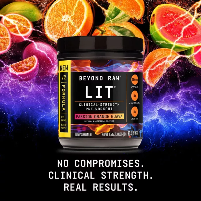 Gnc Beyond Raw Lit V2 Pre-workout With Passion Orange Guava Flavor, Pre-workout Cu Aroma De Passion Orange Guava, 468 G