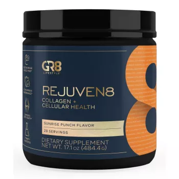 Gr8 Lifestyle Rejuven8 Collagen And Cellular Health With Sunrise Punch Flavor, Formula Pentru Sanatatea Pielii, Articulatiilor Si Regenerare Celulara, Cu Aroma De Sunrise Punch, 484.4 G